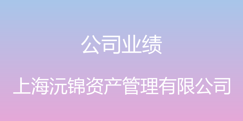 公司业绩 - 上海沅锦资产管理有限公司